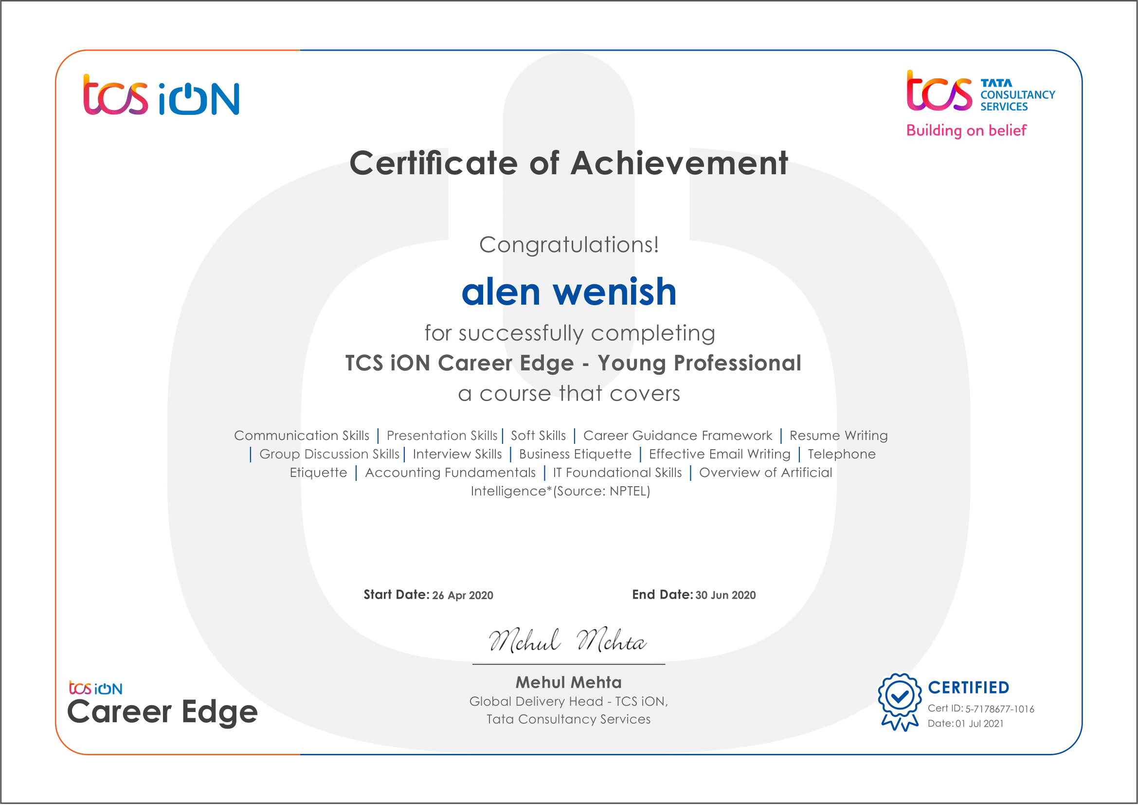 certificate